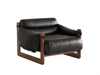 Modern Black Leather Accent Chair With Sturdy Wooden Frame And Comfortable Design 3d model