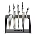 Stainless Steel Kitchen Knife Set with Black Block Stand and Sharp Blades 3d model