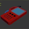 Red Handheld Device With Blue Screen Control Buttons And Colorful Cables