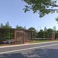 Outdoor Pergola With Intricate Carved Panels Surrounded By Green Trees And Cozy Seating Area