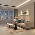 Modern Living and Dining Room Interior With Sofa Coffee Table TV And Decorative Painting