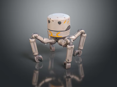 Game Movie Robot Character With White Head Yellow Accents And Metallic Legs 3d model