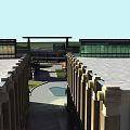Modern Commercial Street With Open Plaza Stone Columns And Glass Facades