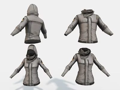 Modern Gray Hooded Jacket Design With Multiple Angles View And Functional Details 3d model