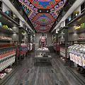 Clothing Store Interior Design With Colorful Patterned Ceiling Shelves Central Display Table And Wooden Flooring
