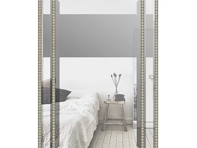 Elegant Decorative Mirror With Gold Frame Reflecting Bedroom Bed And Nightstand 3d model