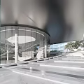 Modern Sales Office Building With Glass Facade And Water Feature Entrance