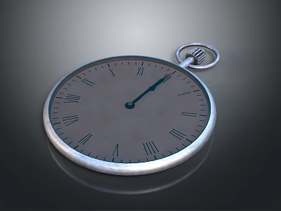 Vintage Silver Metal Pocket Watch With Roman Numeral Dial And Chain 3d model