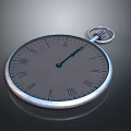 Vintage Silver Metal Pocket Watch With Roman Numeral Dial And Chain