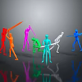 Colored Human Figures In Various Colors Interacting With Tools In Dynamic Poses
