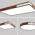 Modern Wooden Frame Ceiling Light with White Lampshade Rectangular and Circular Shapes 3d model