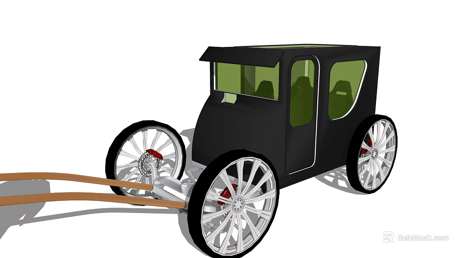 Black Horse Drawn Carriage With Enclosed Body And Silver Spoked Wheels 3d model 