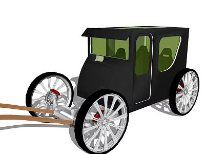 Black Horse Drawn Carriage With Enclosed Body And Silver Spoked Wheels 3d model
