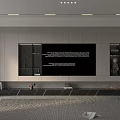 Modern TV Wall Design With Gray Cabinets Built-in TV Open Shelves And Decorative Platform