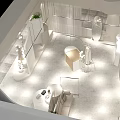 Modern Clothing Store Interior With White Curved Design Mannequins And Green Plants