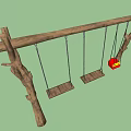 Wooden Playground Swing Set With Three Seats Red Yellow Child Seat Natural Tree Posts