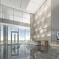 Modern Reception Area With Front Desk Marble Flooring Large Windows Elegant Chairs And Artwork
