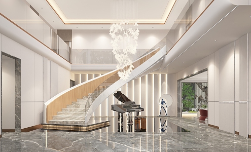 Modern Hall Villa Lobby Revolving Staircase 3d model