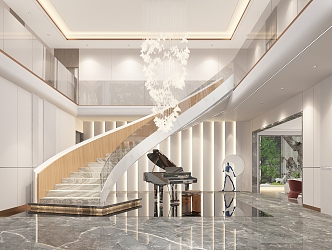 Modern Hall Villa Lobby Revolving Staircase 3d model