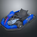 Blue Go-Kart Featuring Flame Design Black Seat And Visible Frame Structure 3d model