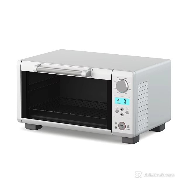 Modern Silver Countertop Oven With Digital Display Transparent Door And Knob Control 3d model 