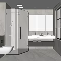 Modern Bathroom Interior With Glass Shower Backlit Mirror And Marble Tiles