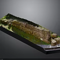 Ancient Stone Wall 3D Model With Green Grass And Surrounding Stones