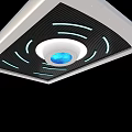 Modern Ceiling Design Featuring Blue Light White Circular LED Strips Black Panel And Decorative Lines 3d model