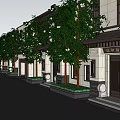 Townhouses Exterior With Trees Driveway Parked Cars And Elegant Entrance