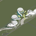 Modern Architectural Design With Circular Roofs Streamlined Structures And Landscaped Surroundings 3d model