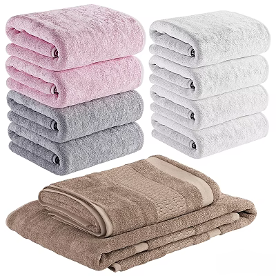 Soft Absorbent Colored Towels In Different Hues Stacked For Daily Household Use 3d model