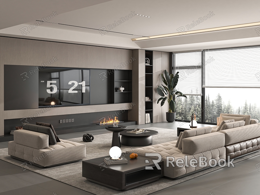 Modern living room sofa coffee table combination TV background wall model