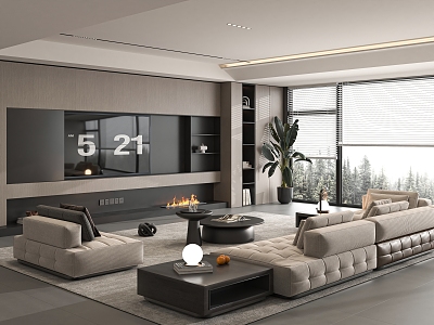 Modern living room sofa coffee table combination TV background wall model