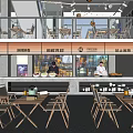 Modern Bar Interior Design With Wooden Tables Chairs And Hanging Lights