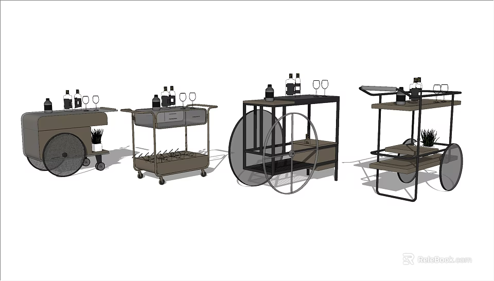 Commercial Utility Carts with Wheels and Multi tiered Shelves for Serving Drinks 3d model 