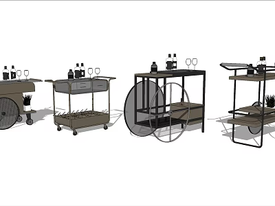 Commercial Utility Carts with Wheels and Multi tiered Shelves for Serving Drinks 3d model