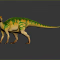 Yellow and Green Striped Dinosaur in Standing Pose with Colorful Patterns 3d model