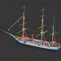 Classic Sailing Ship With Masts And Colored Flags