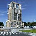 Light Colored Modern Office Building Exterior Design With Arched Windows Trees And Lawn