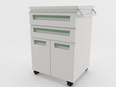 White Bookcase With Drawers Doors Green Trim And Rolling Wheels Design 3d model