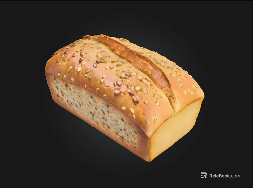 Freshly Baked Whole Grain Bread Loaf With Seeds On Top And Soft Interior 3d model 
