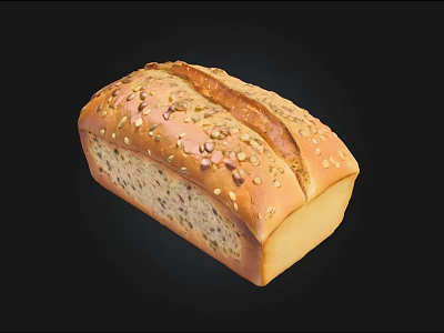 Freshly Baked Whole Grain Bread Loaf With Seeds On Top And Soft Interior 3d model