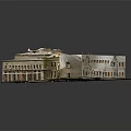 Vintage Architectural Model Featuring Historical Buildings With Detailed Roofs Windows And Small Tree