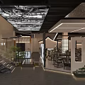 Traditional Chinese Restaurant Interior With Wooden Screen Bamboo Decor And Round Landscape Painting