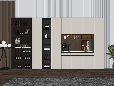 Modern Wine Cabinet With Glass Doors And Shelves For Wine Bottle Storage 3d model