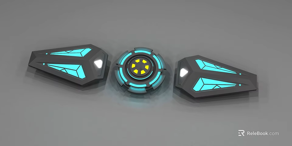 Futuristic Tech Devices With Circular Center Blue Glowing Geometric Accents And Side Panels 3d model 