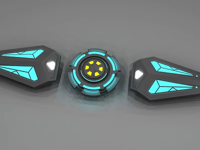Futuristic Tech Devices With Circular Center Blue Glowing Geometric Accents And Side Panels 3d model