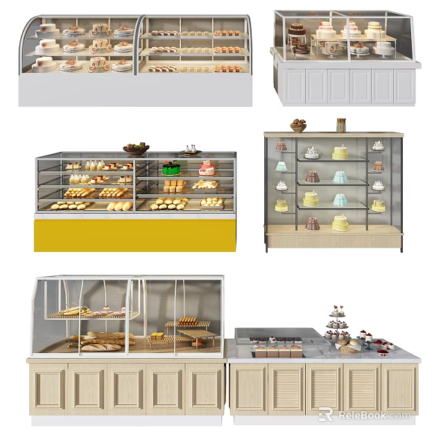 Commercial Bakery Display Shelves With Glass Doors And Multiple Layers For Pastries And Cakes 3d model 