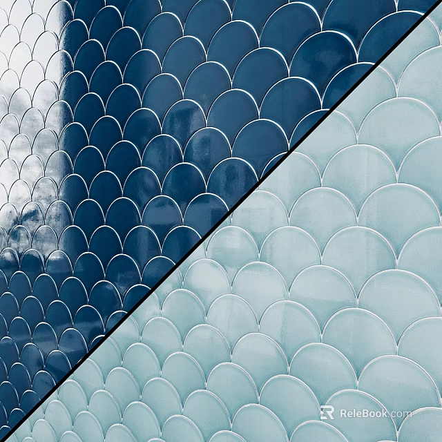 Fish Scale Design Ceramic Tiles in Blue and Light Blue for Wall Decoration 3d model 