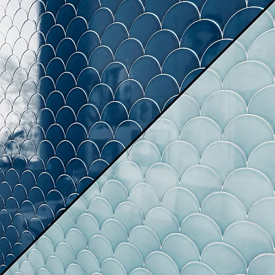 Fish Scale Design Ceramic Tiles in Blue and Light Blue for Wall Decoration 3d model